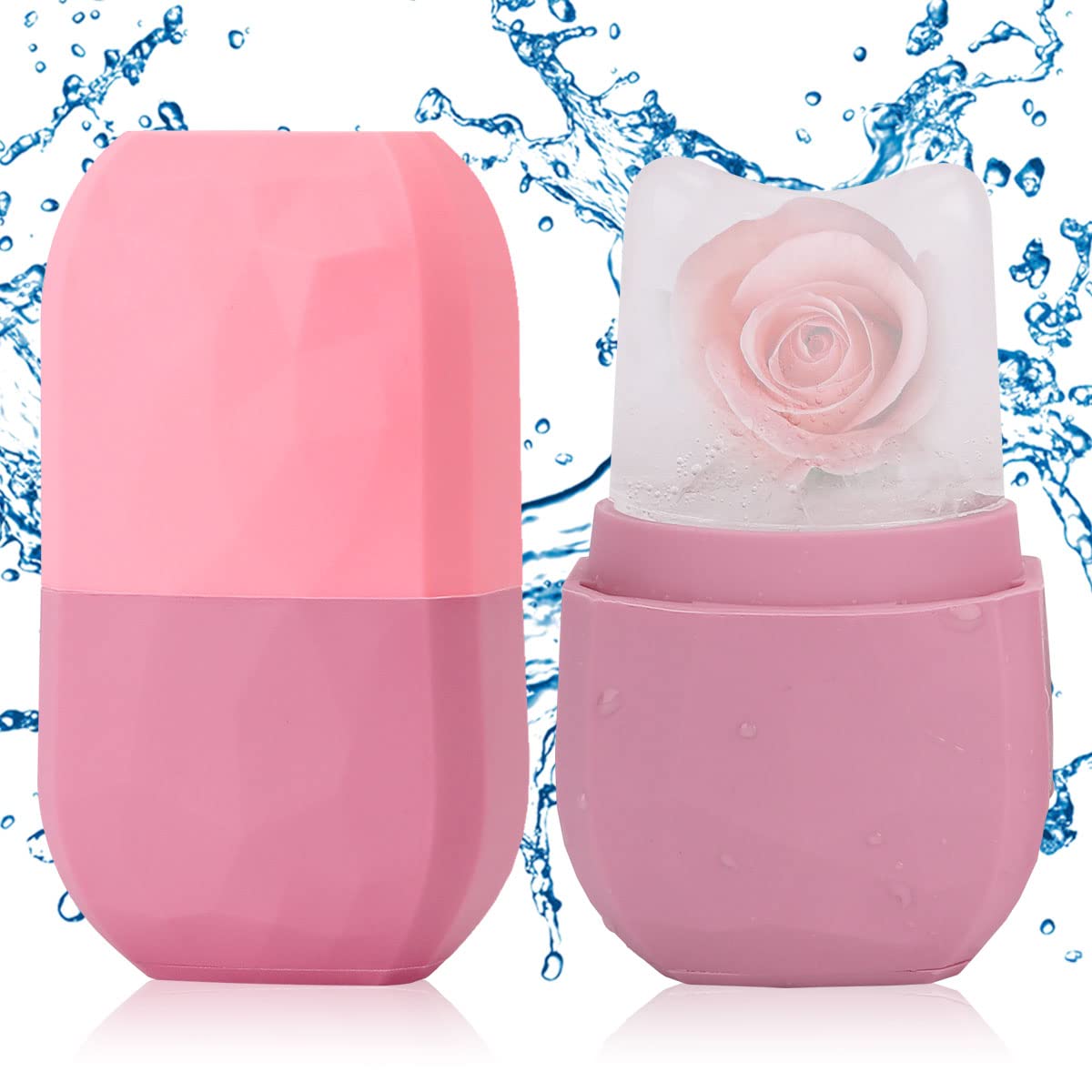 Ice Roller for Face and Eye, Upgraded Ice Face Roller Facial Beauty Ice Roller Skin Care Tools, Ice Facial Roller Gua Sha Face Massage, Silicone Ice Mould for Face Beauty Remove Fine Lines (Pink)