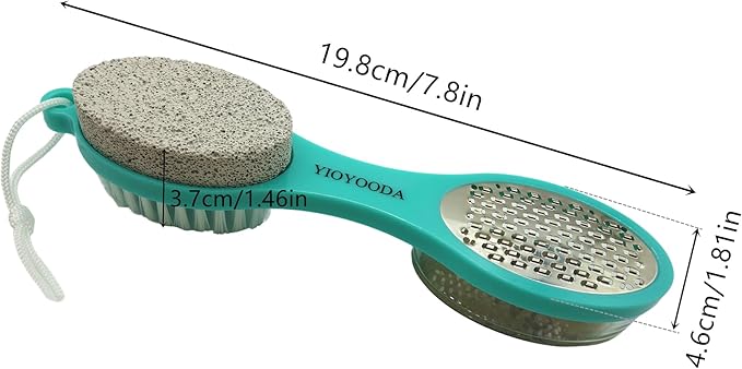 YIOYOODA Foot File Callus Remover 5-in-1, 2 Pcs Feet Scraper Pedicure Tools with Pumice Stone, Scrubber Brush, Stainless Steel Foot Rasp and Sand Paper Debris Catcher, Multi Purpose, Cyan