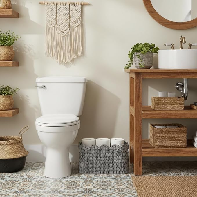 Coeusy Grey Toilet Paper Storage Basket,Scalloped Baskets for Bathroom Organizers and Storage,Waterproof Plastic Wicker Basket for Bathroom,Laundry Room