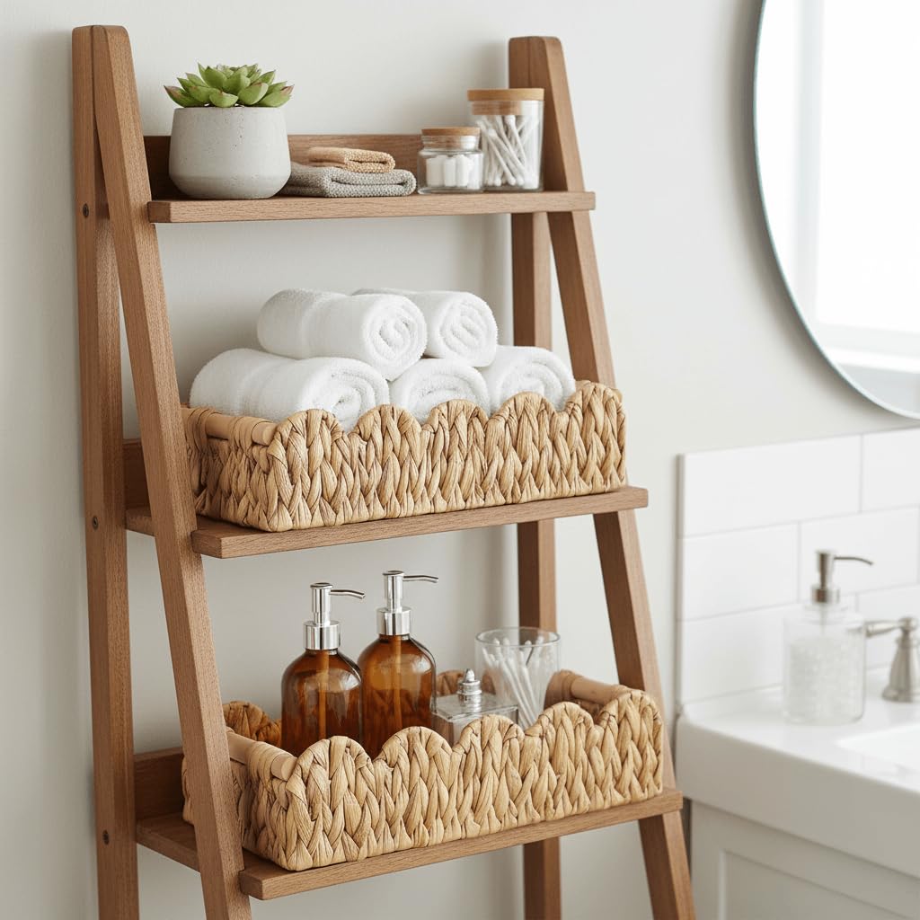 Kriitools Wicker Bathroom Basket 2PK Organizer w/Scalloped for Toilet Paper