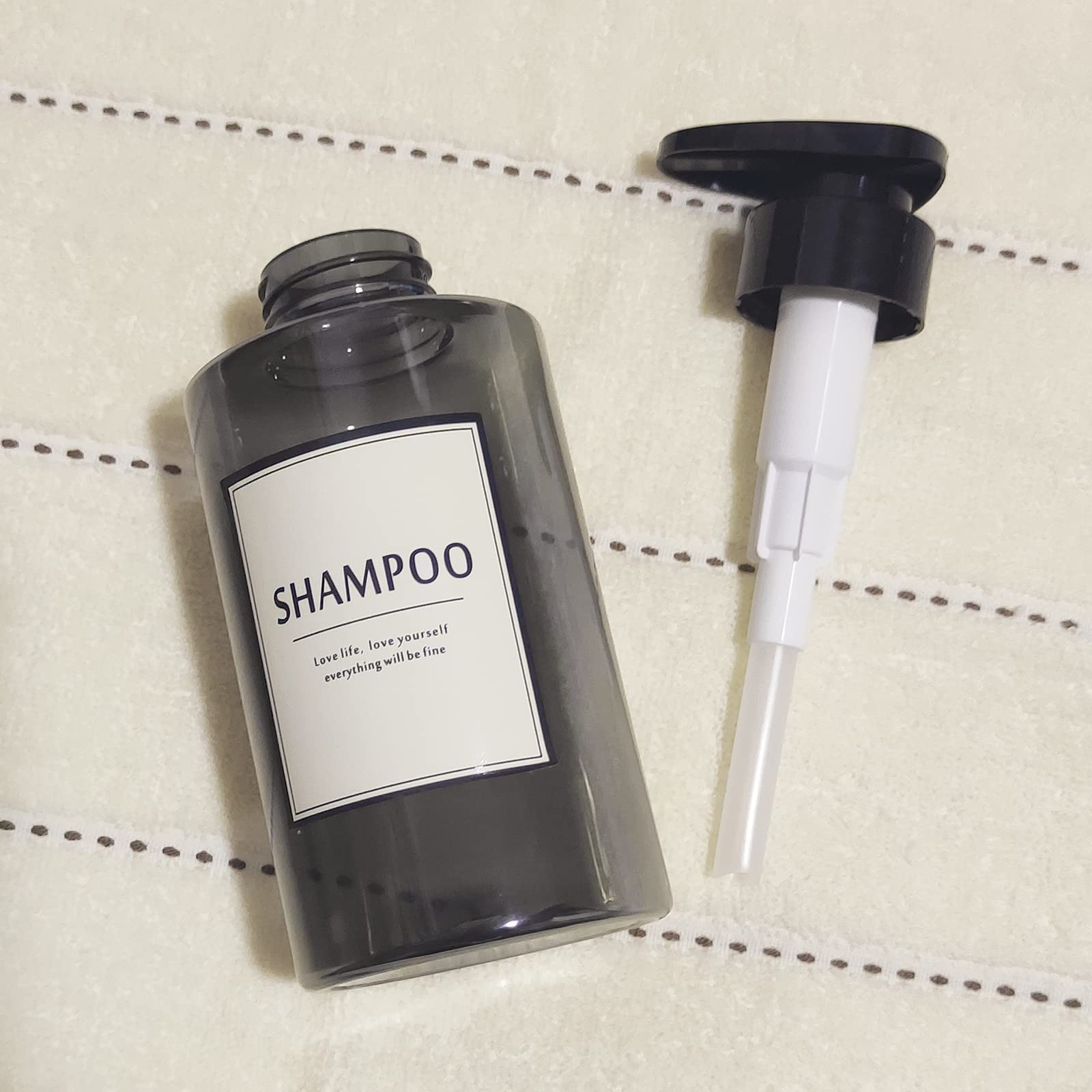 300ml Travel Shampoo Bottles Refillable,Empty Pump Plastic Dispensers 10 oz Shower Containers for Shampoo Conditioner Body Wash (Transparent Black,1 Set)