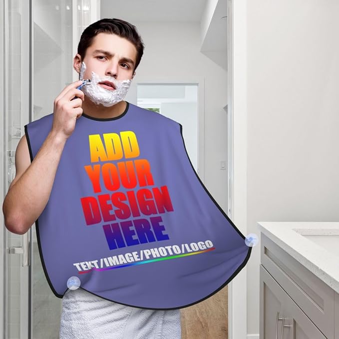 Custom Beard Apron for Men Personalized Gift with Name Image Picture Text Beard Shave Cape Customized Beard Trimming Catcher Bib for Bathroom Violet