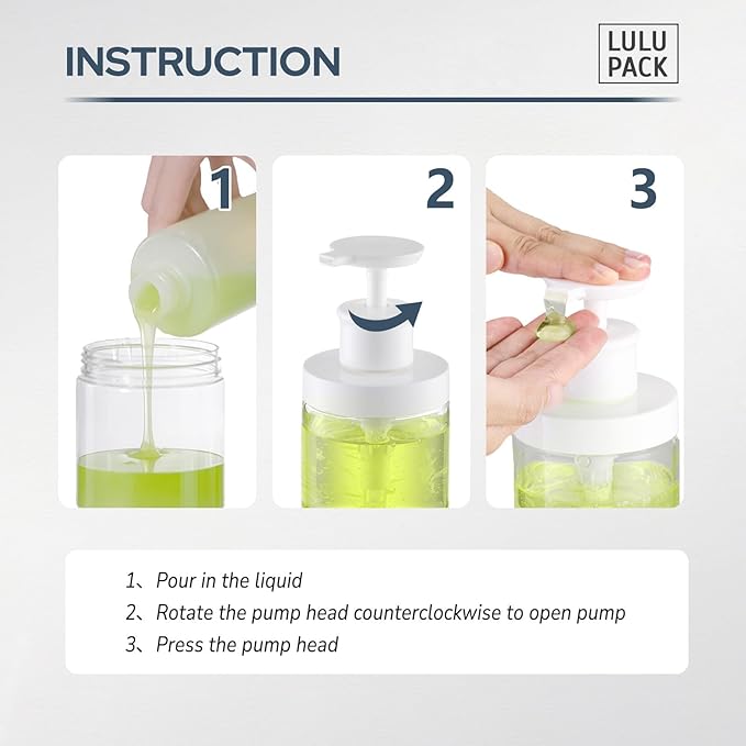 Lulupack Pump Bottle Dispenser for Soap - 8 oz Plastic Empty Container for Shampoo and Conditioner - Refillable Lotion Jar for Shower, Hand Soap - Wide Mouth Wash Bottle for Bathroom 250ml Clear 2PCS