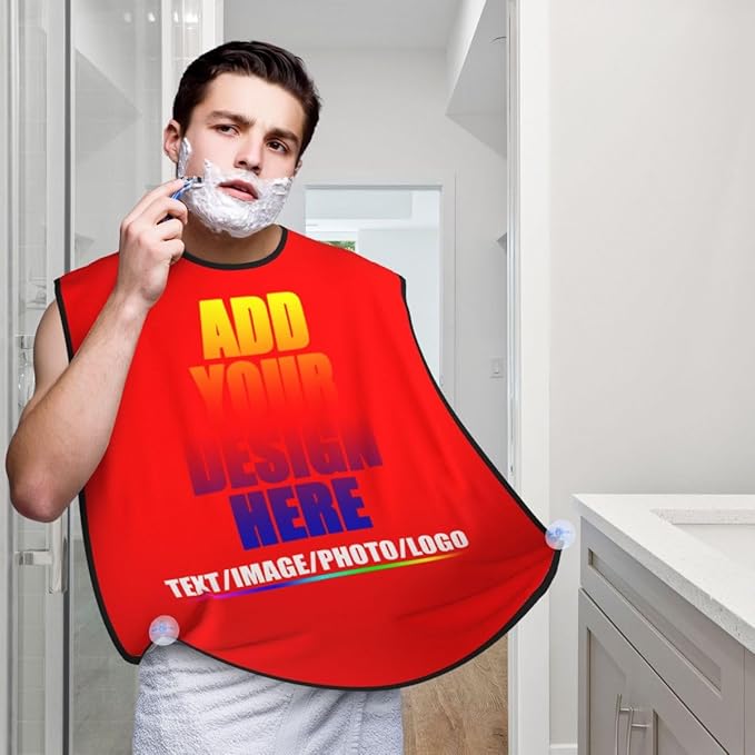 Custom Beard Bibs Apron Personalized Beard Hair Catcher Add Photo Picture Text Waterproof Beard Shave Cape for Shaving Trimming for Birthday Father's Day Gifts Red