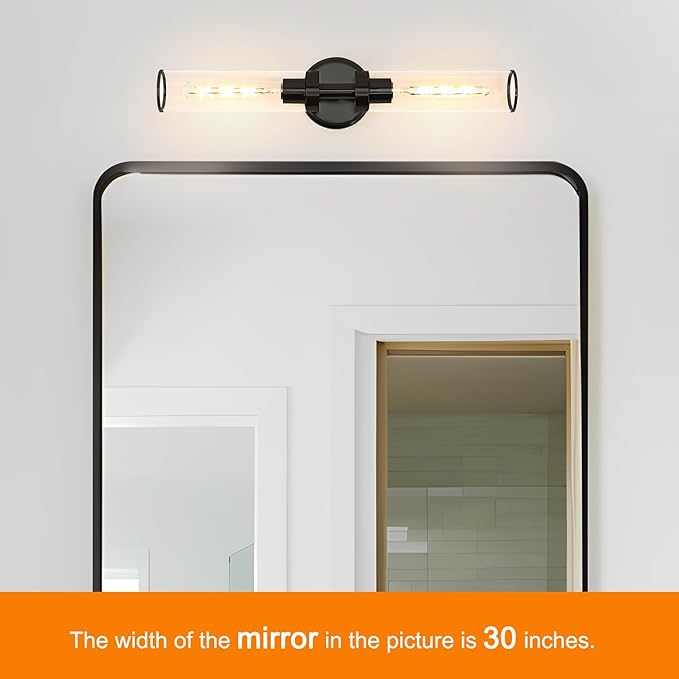 Matte Black Wall Sconces Set of 2, Modern Bathroom Vanity Lights for Mirror, Hardwired Glass Wall Light Fixtures with E26 Base (Bulbs Required) for Bathroom, Bedroom, Hallway, 22.05 Inch