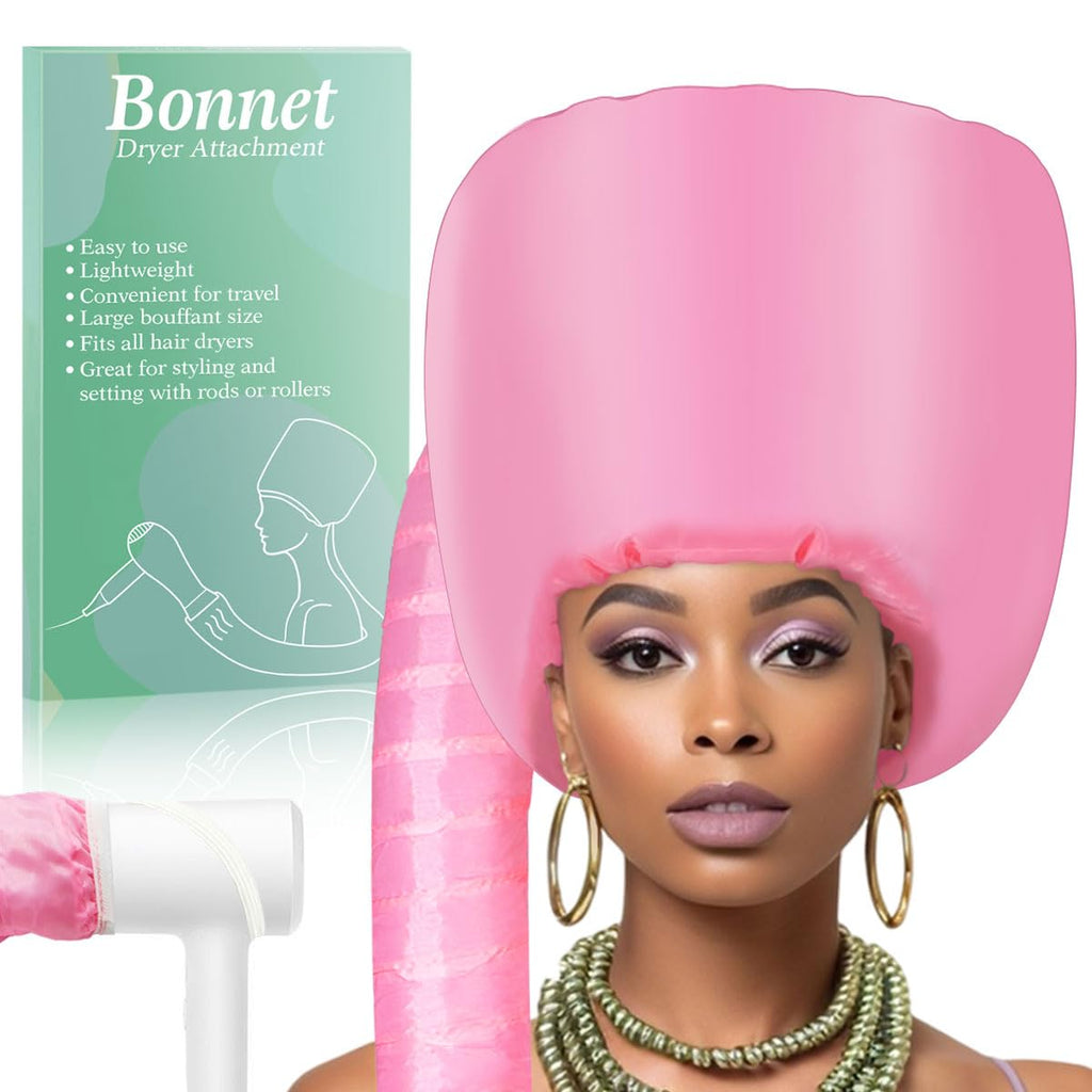 Hooded Hair Dryer Bonnet - Fast-Drying Bonnet Hair Dryer for Natural Hair, Deep Conditioning, Styling, & Curl Enhancing - Adjustable Fit, Heat Distribution, Portable & Lightweight for Travel（Pink）