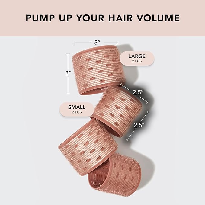 Kitsch Ceramic Hair Rollers for Women – Self-Grip Hair Curlers for Heatless Overnight Curls, Long-Lasting, Frizz-Free, Volumizing Large Rollers for All Hair Types – Terracotta, 4 Count (Pack of 1)