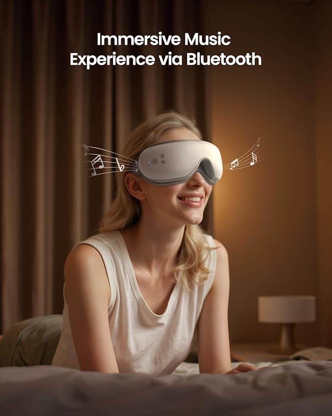 RENPHO Eye Massager with Heat, FSA Eligible HSA,Gifts for Men,Women,Eyeris 1 Eye Massager with Remote, Sleep Mask for Relieves Head Tension, Soothe & Refresh, Enhance Rest, White