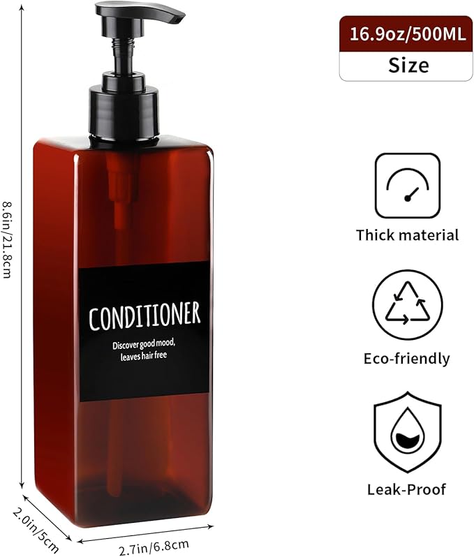 Shampoo and Conditioner Dispenser - Shower Shampoo Dispenser - 16.9 oz Soap Dispenser Set, 3 Black Plastic Bottles