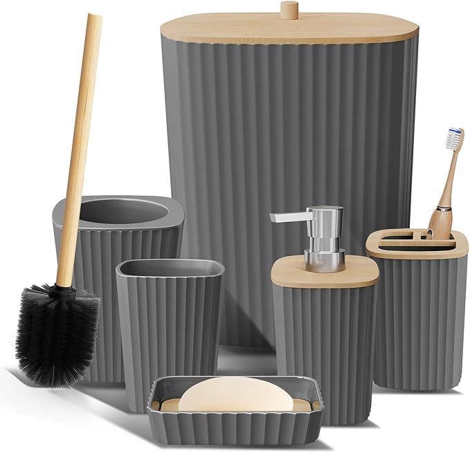 Clara Clark Bathroom Set - Christmas Bathroom Sets, Xmas Bathroom Accessories Set, 6PC Bathroom Accessory Set with Toilet Brush, Trash Can & Soap Dispenser