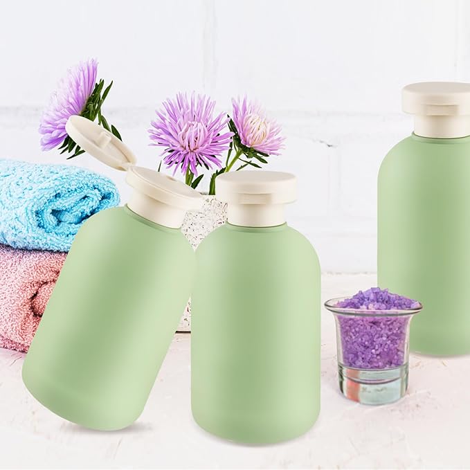DMuuuDM 9 Pcs 6.8 oz Plastic Squeeze Bottles with Flip Cap,Empty Refillable Travel Shampoo Bottle Containers for Creams, Lotion,Body Wash, Conditioner,Silicone Funnel Included-Green