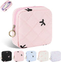 Playexen Period Bag for Teen Girls, Quilted Sanitary Napkin Storage Bag, Cute Bow Tie Menstrual Pad Pouch Tampon Holder (Pink)
