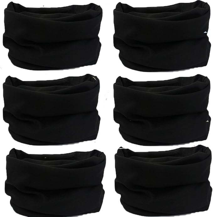 Venswell Neck Gaiter Face Mask Men Women,Seamless Bandana Rave Face Cover Scarf Mask,Balaclava,Headband, Head Wrap,Headwear (A-Solid Black Series)