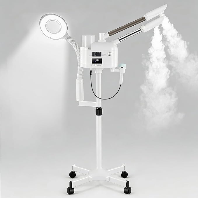 Artist hand Facial Steamer Professional 4 in 1 Hot and Cold Facial Steamer with 5X LED Magnifying Lamp, Esthetician Steamer for Facial Fast Heating, Skin Care Machine for Beauty Salon Spa Home Use