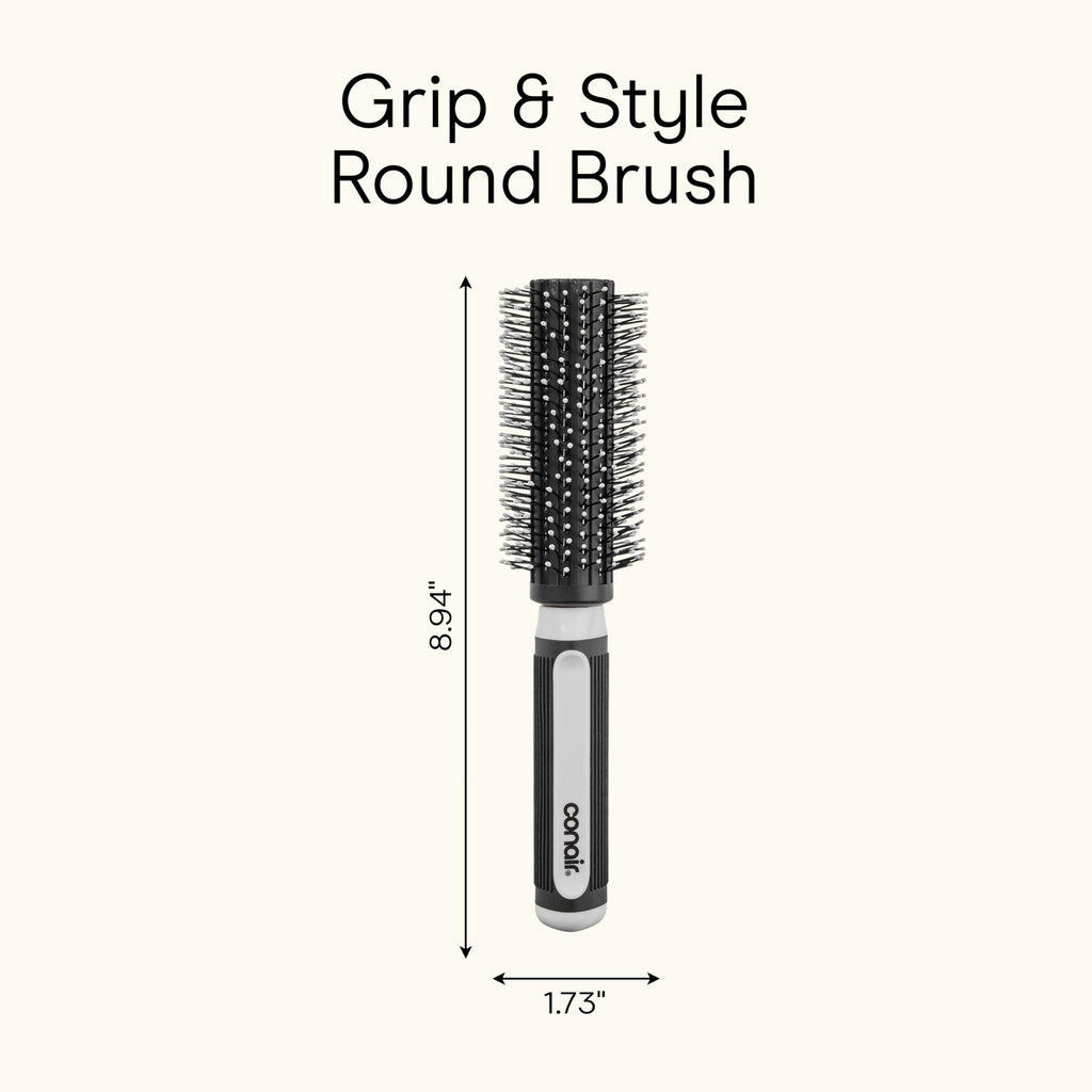 Conair Grip & Style Round Brush, Nylon Bristle Hair Brush for Blowout Styling, Ideal for Coarse, Curly, Wavy Hair, Color May Vary