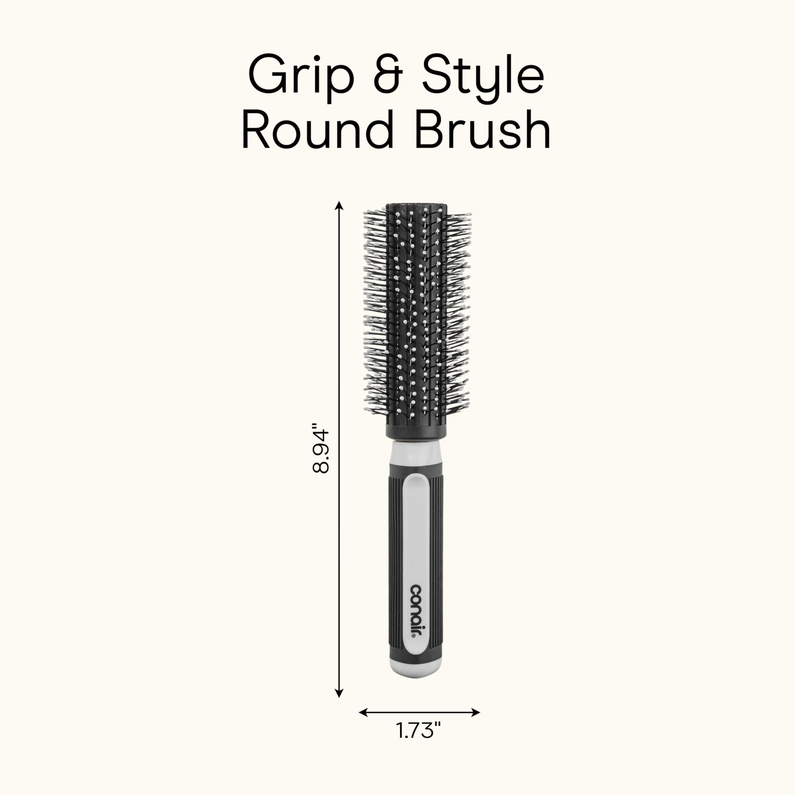 Conair Grip & Style Round Brush, Nylon Bristle Hair Brush for Blowout Styling, Ideal for Coarse, Curly, Wavy Hair, Color May Vary