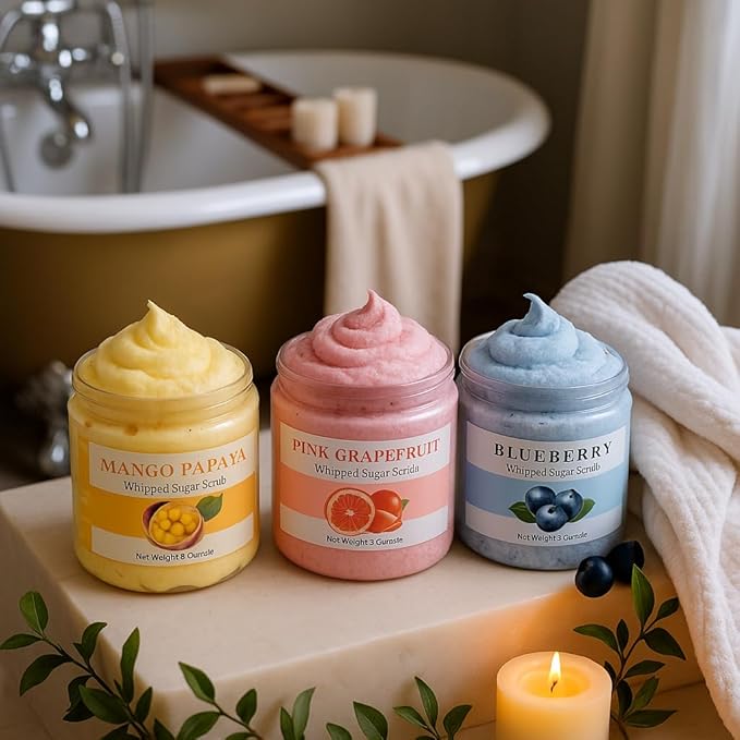 Nature Skin Shop Blueberry Whipped Sugar Scrub, 8oz Foaming Body Polish for Exfoliating & a Healthy Glow