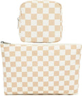 Fammart Checkered Makeup Bag, Travel Cosmetic Bag Organizer Toiletry Bag Make Up Bags with Zipper & Compartments for Women Girls, 2PCS