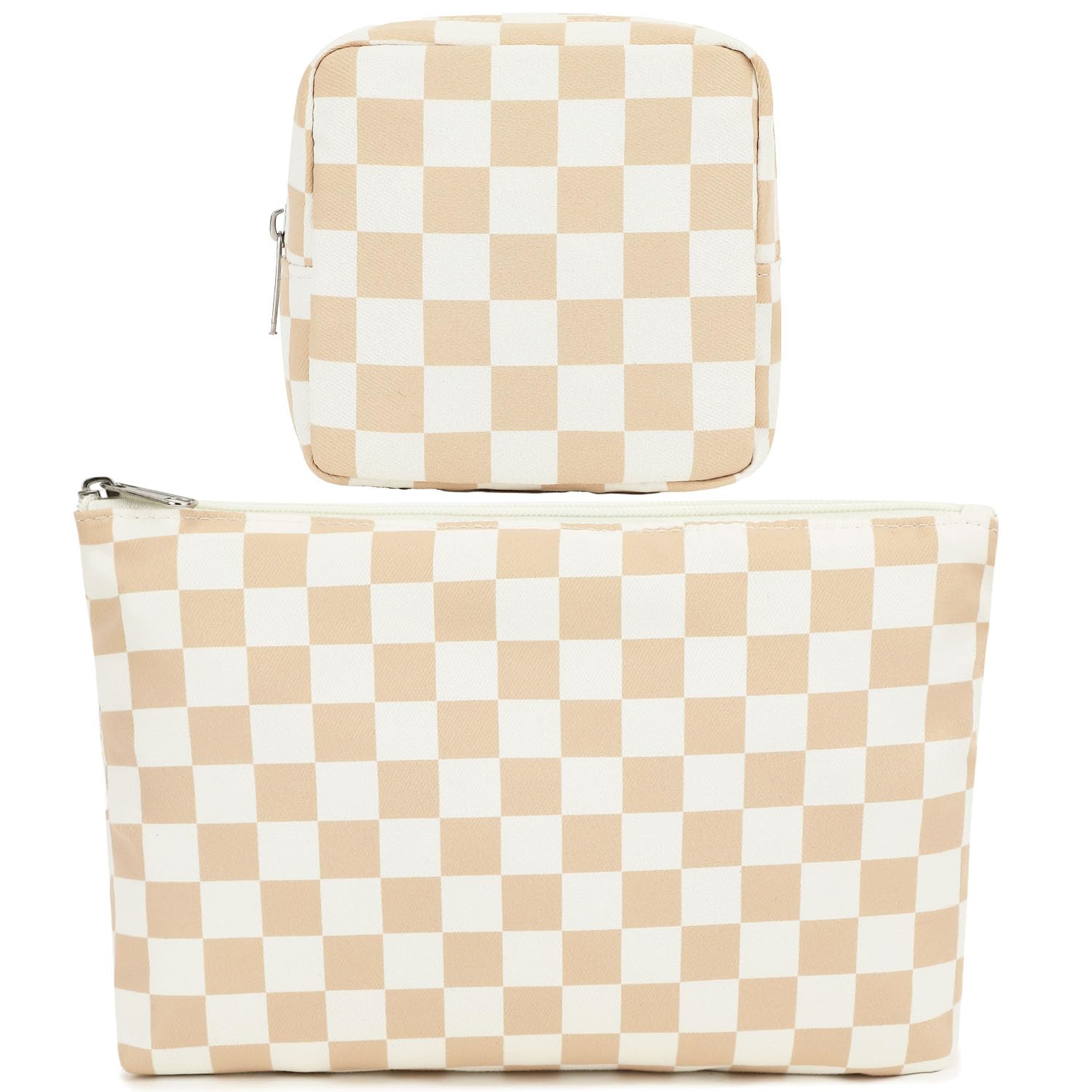 Fammart Checkered Makeup Bag, Travel Cosmetic Bag Organizer Toiletry Bag Make Up Bags with Zipper & Compartments for Women Girls, 2PCS