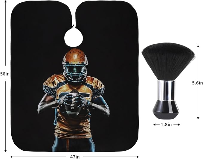 Professional Hair Cutting Cape with Neck Duster Brush, Waterproof Salon Barber Cape with Snaps, Barber Accessories (Football Players)