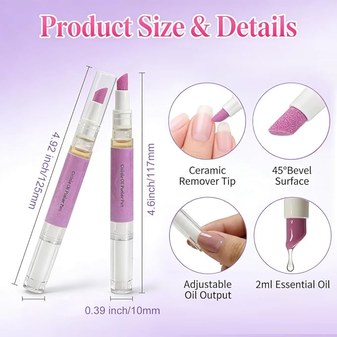 SAM SUGAR Cuticle Oil Pusher Pen Ceramic Cuticle Oil Cuticle Pusher 2 in 1 Nail Care pen for Dry Damaged Nails