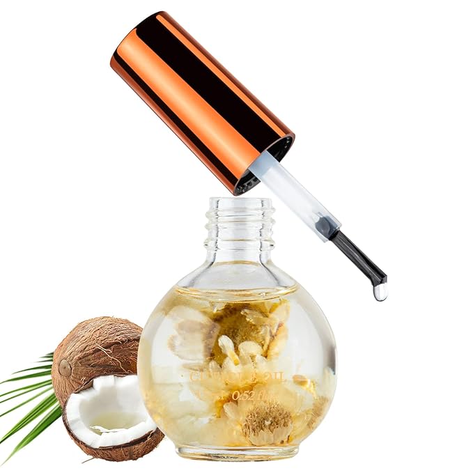 Cuticle Oil, Coconut Cuticle Nail Oil Infused with Real Flowers 15ml