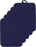 VEIKERY Oven Pot Holder with Pocket Cotton Heat Resistant Coaster Potholder Kitchen Hot Pad Oven Mitts for Cooking Square 7"x9"Set of 5 (Navy Blue)