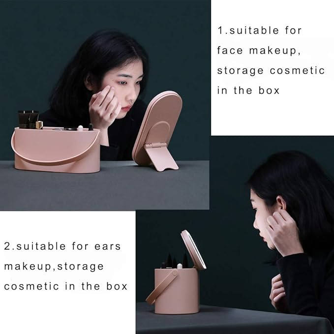 HPYDIY Travel Makeup Organizer Box with LED Mirror, Portable Makeup Case Touch Switch Home Cosmetic Box Jewelry Organizer Birthday Valentine's Day Gift for Women Girls,Pink