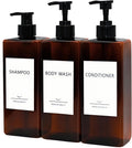 Shampoo and Conditioner Dispenser Set, 3Pack Refillable Shampoo and Conditioner Bottles with Labels, 500ml Soap Dispenser 16.9oz Shower Dispenser Square Pump Bottle for Bathroom and Kitchen - Amber