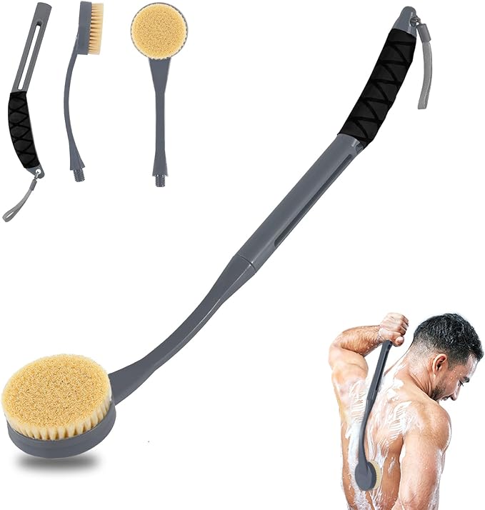 Gobiteli Back Scrubber for Shower,20.5" Long Handle Shower Brush for Body for Deep Clean,Back Brush for Shower for Men Women(Black)