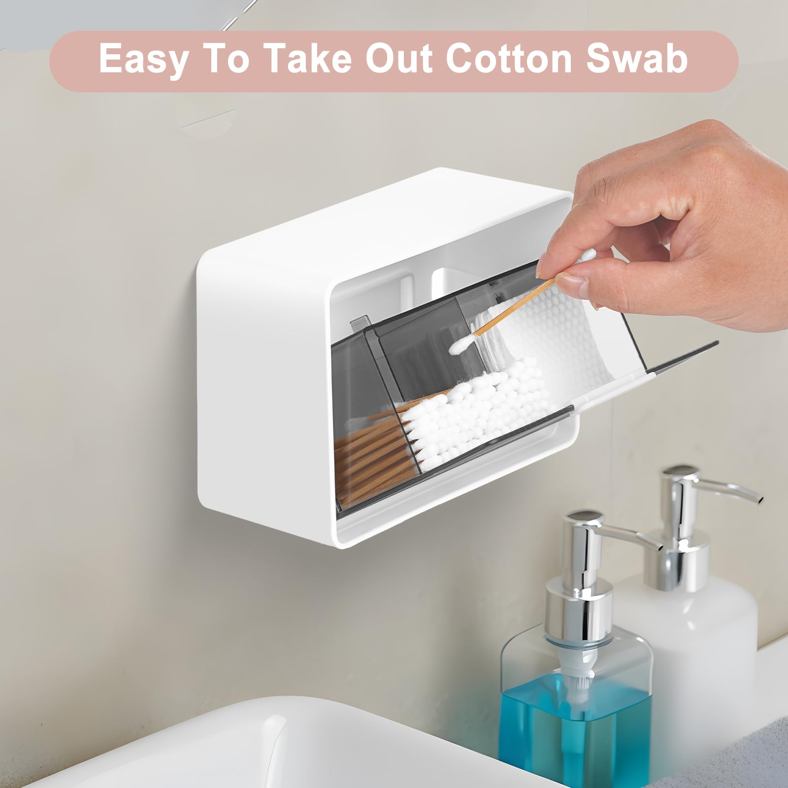 Wall Mount Qtip Holder No Drilling, Cotton Swabs Holder for Bathroom