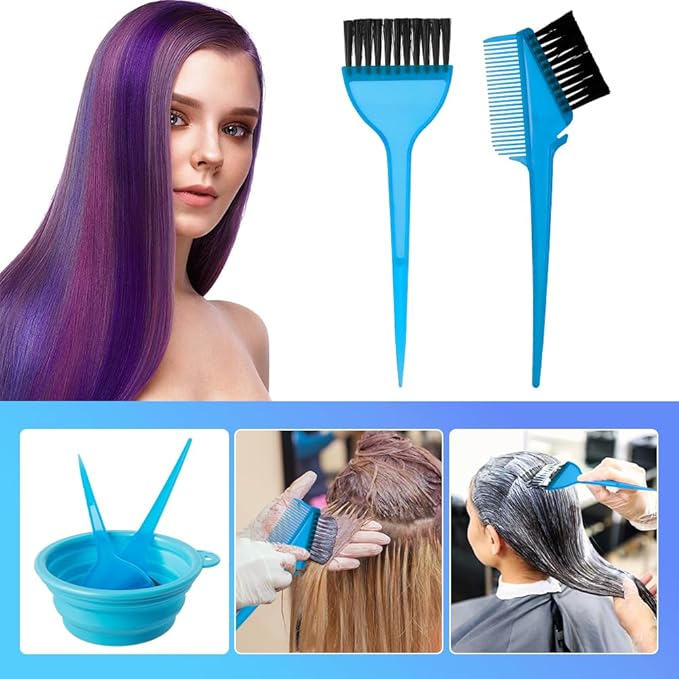 MOONMINI Hair Dye Color Brush and Bowl Set, Color Bowl Brushes Tool Mixing Bowl Kit Tint Comb for Hair Tint Dying Coloring Applicator (Blue)