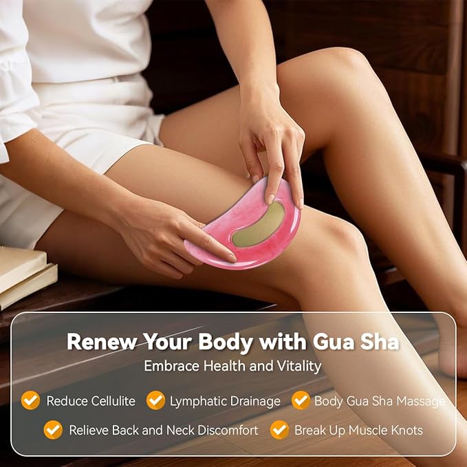 FDKJEJC Body Gua Sha Tool Cellulite Guasha Tool for Body Body Massage Tools (Natural Resin) Lymphatic Drainage Tool Guasha Tool for Face，Back, Legs, Women's Body Shaping Tools (Pink) (Pink)