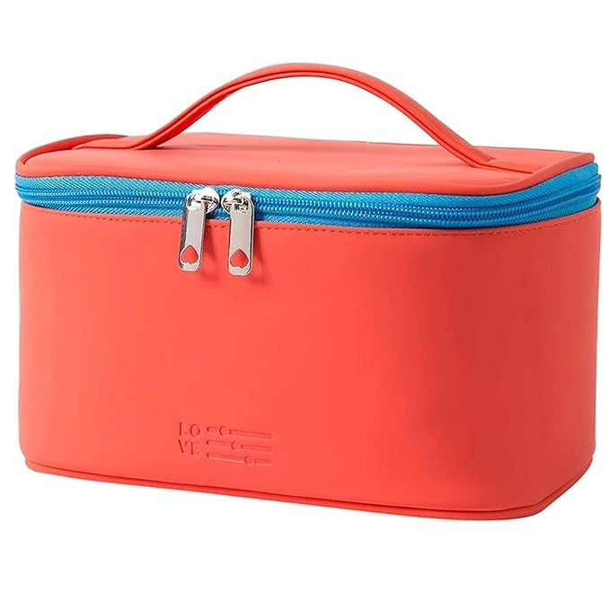 Meiyuuo Travel Makeup Bag for Women, PU Leather Cosmetic Bag, Red