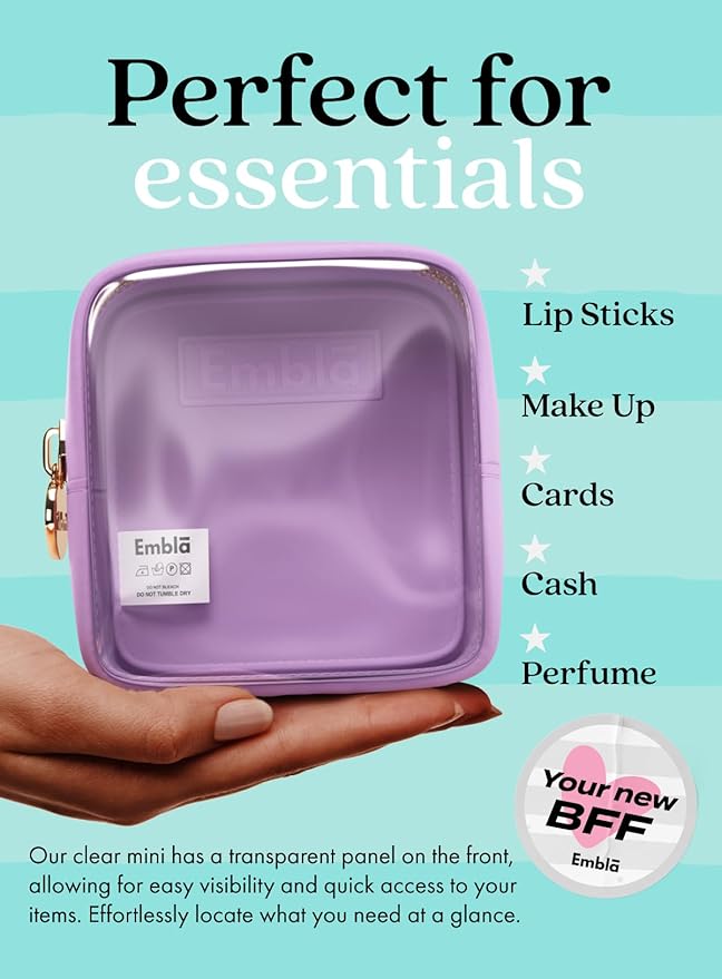 Embla Clear Small Makeup Bag for Purse Cute Mini Make Up Nylon Organizers Tiny Cosmetic Bags for Women Girls Little Toiletry Travel Pouches Zipper Skincare Pouch Organizer Purple