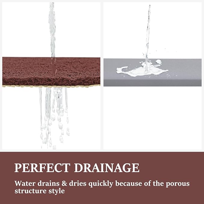 LuxStep Shower Mat Bathtub Mat,32x16 inch, Non-Slip Bath Mat with Drain, Quick Drying PVC Loofah Bathmat for Tub,Shower,Bathroom,Reddish Brown