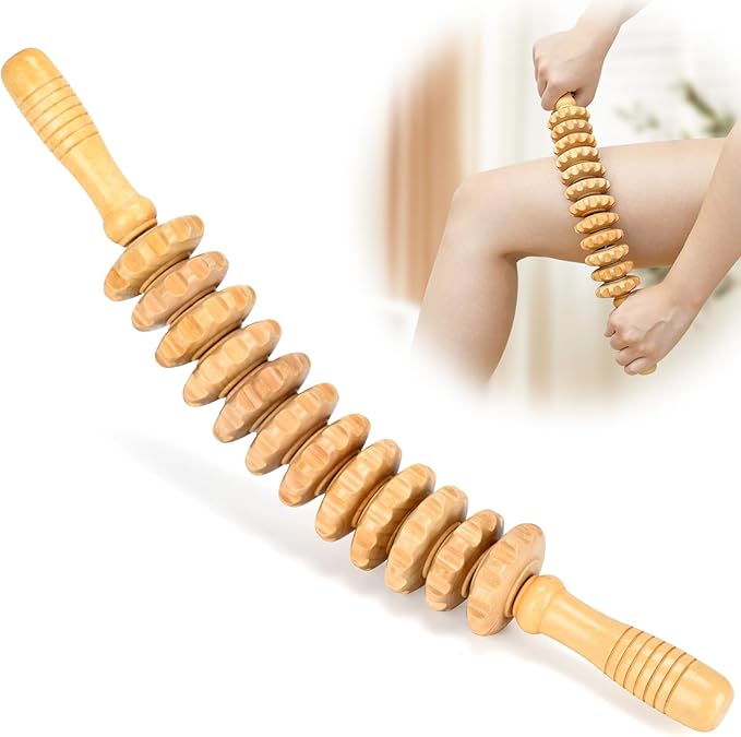 RACOC Curved Wood Therapy Massage Roller Tools,Wooden Lymphatic Drainage Massager,Cellulite Massage Tool & Muscle Roller Stick for Cellulite Reduction,Muscle Tension and Body Shaping