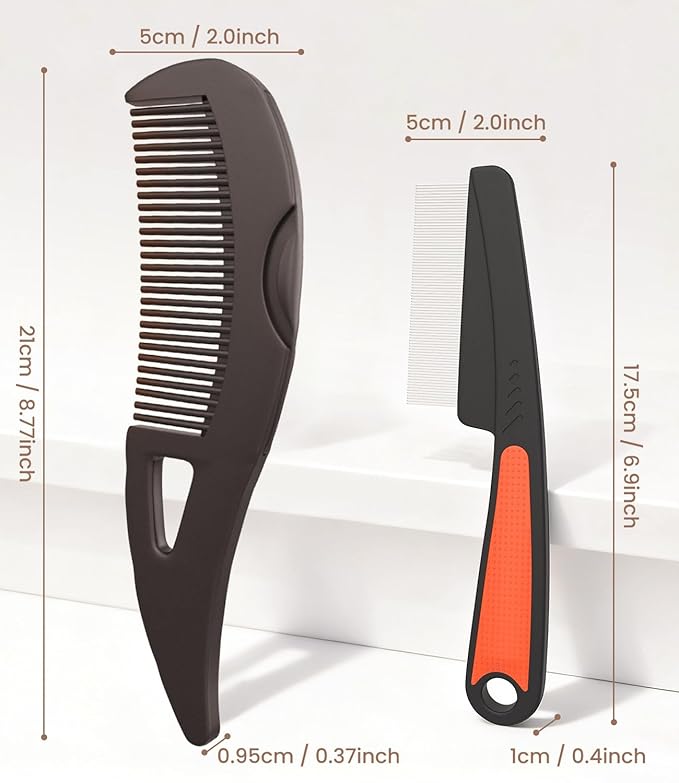 Self-Cleaning Dandruff Comb 2-Pack, Hollow Teeth Button-Release Scalp Detox, Fine Tooth 0.5mm & 2mm for Nits Buildup Removal, Women Men Kids, Stainless Steel Ergonomic Anti-Slip Hair Care Tool
