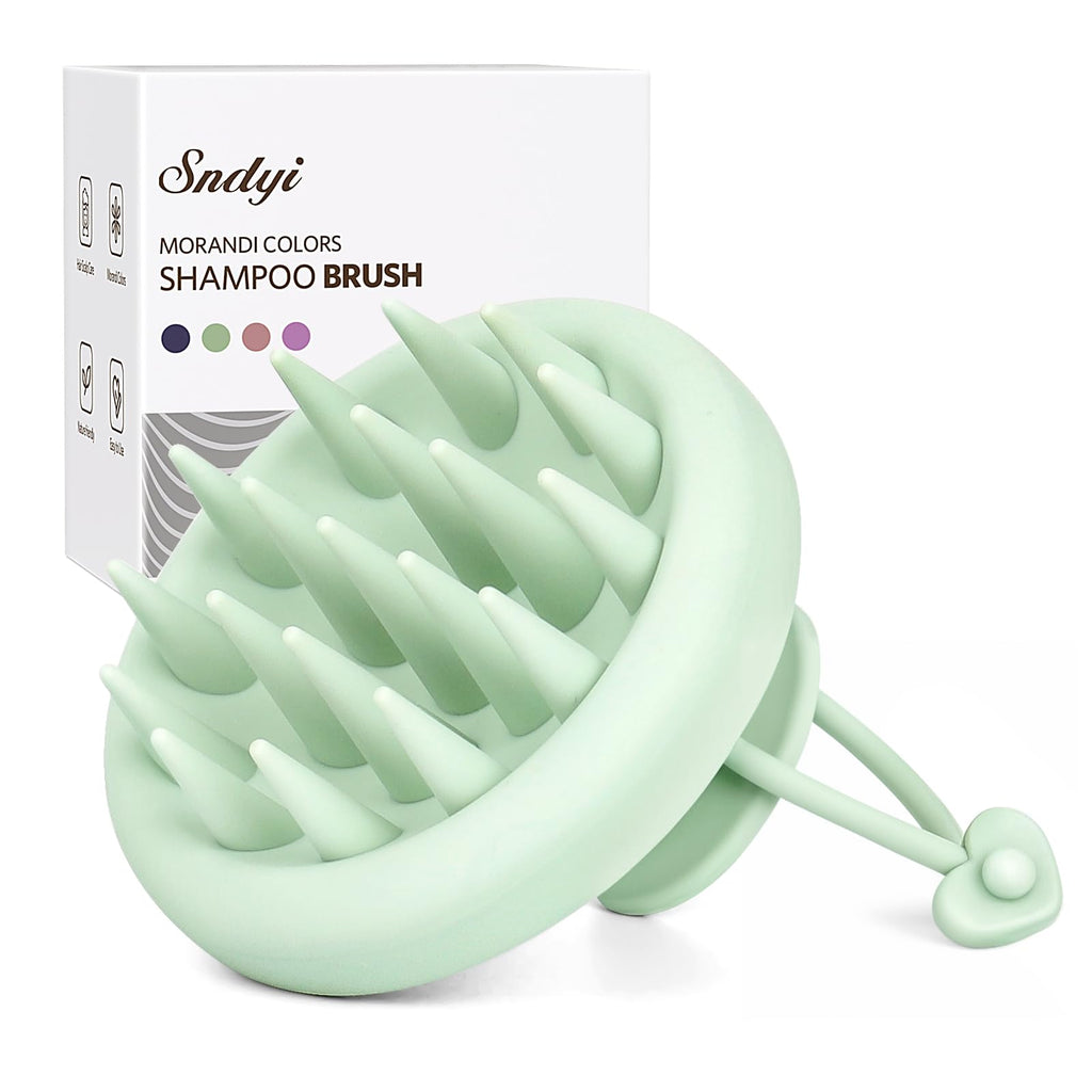 Sndyi Silicone Scalp Massager Shampoo Brush, Hair Scrubber with Soft Silicone Bristles, Scalp Scrubber/Exfoliator for Dandruff Removal, Wet Dry Scalp Brush for Hair Growth & Scalp Care, Mint Green