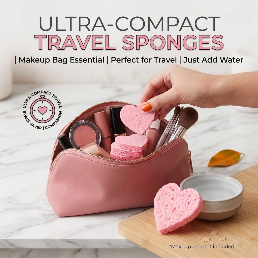 60-Count Compressed Facial Sponges, Makeup Remover Sponge, 100% Natural Cosmetic Spa Sponges for Facial Cleansing, Exfoliating Mask, Face Scrubber