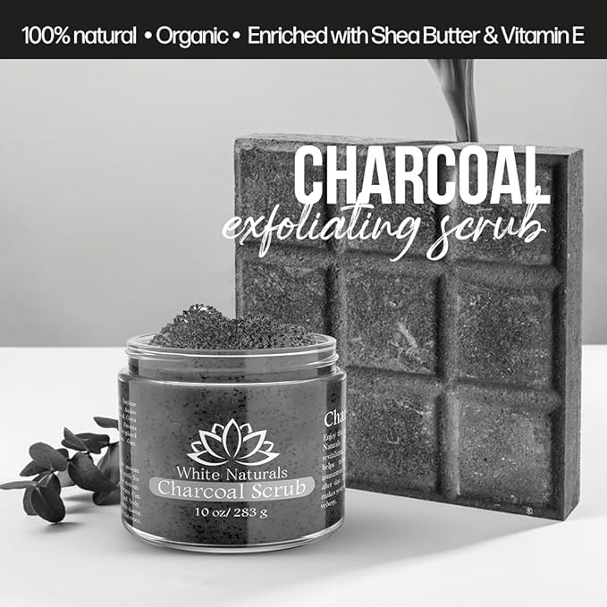 Charcoal Body Scrub, Moisturizing and Exfoliating Face & Foot Scrub, Organic Scrub Fights Stretch Marks, Fine Lines, and Natural Exfoliator Salt Body Scrub for Toning Skin Cellulite Skin Care Body