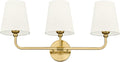 Bathroom Light Fixtures, Brushed Gold Vanity Lights with Beige Fabric Shade, 3-Light Wall Sconce, Modern Sconces Wall Lighting for Hallway Bedroom, VL837-BG-B-3