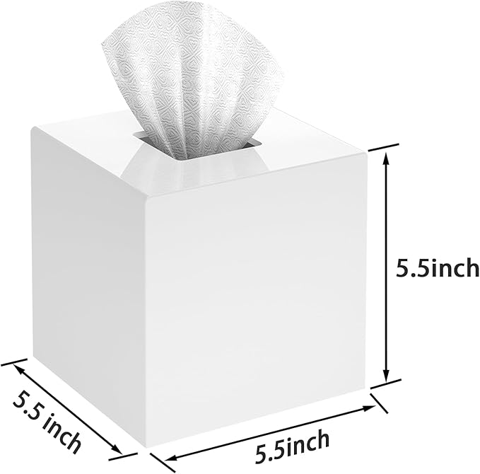 Tissue Box Cover Square, Stylish Acrylic Tissues Holder, Square Facial Tissue Holder, ModernTissue Dispenser for Bathroom Vanity Bedroom Office, Shiny White