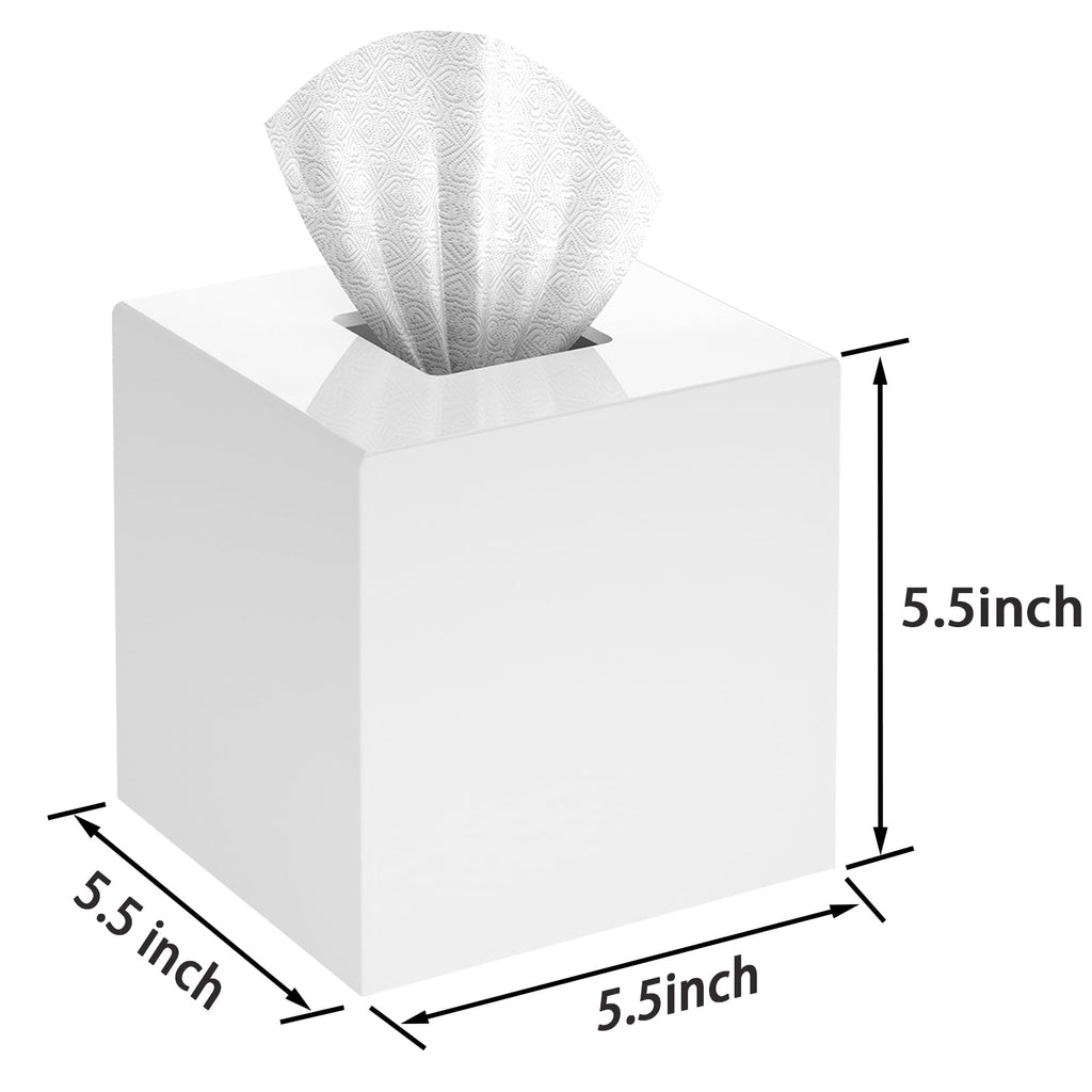 Tissue Box Cover Square, Stylish Acrylic Tissues Holder, Square Facial Tissue Holder, ModernTissue Dispenser for Bathroom Vanity Bedroom Office, Shiny White