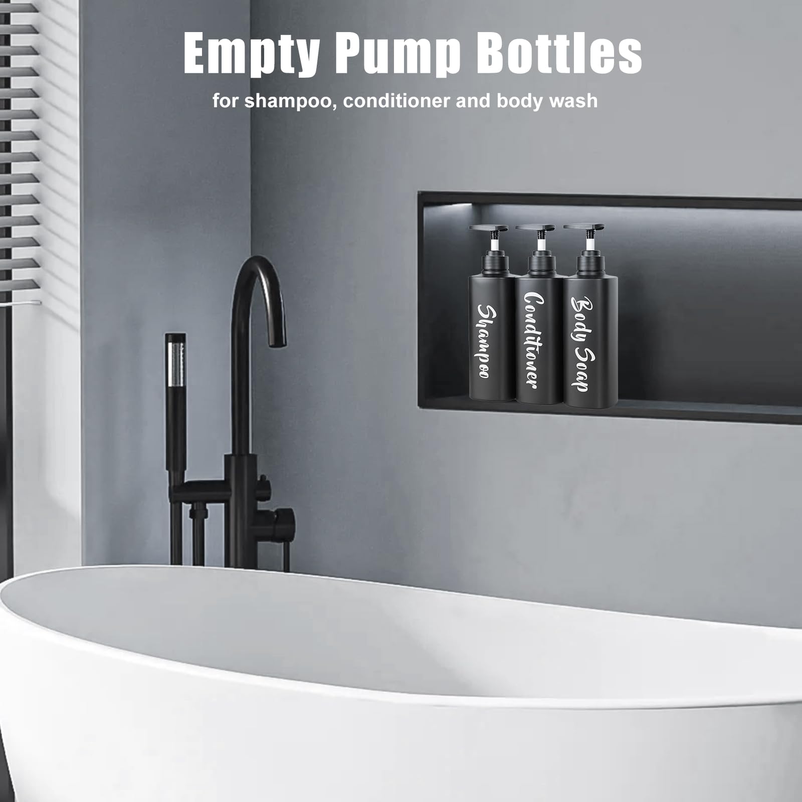 AUMIO 16.9oz Bathroom Soap Dispenser Set, Refillable Shampoo and Conditioner Bottles, Empty Bottles with Pump for Shampoo, Conditioner, or Body Wash, Matte Black Shower Dispensers, Set of 3