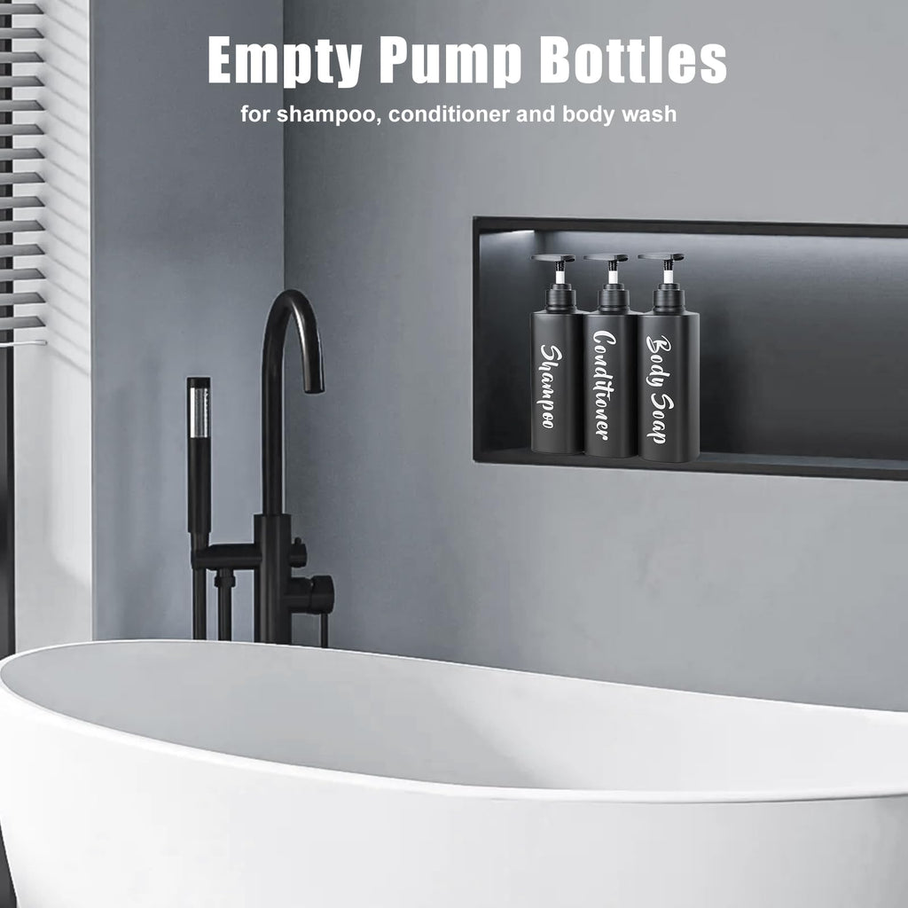AUMIO 16.9oz Bathroom Soap Dispenser Set, Refillable Shampoo and Conditioner Bottles, Empty Bottles with Pump for Shampoo, Conditioner, or Body Wash, Matte Black Shower Dispensers, Set of 3