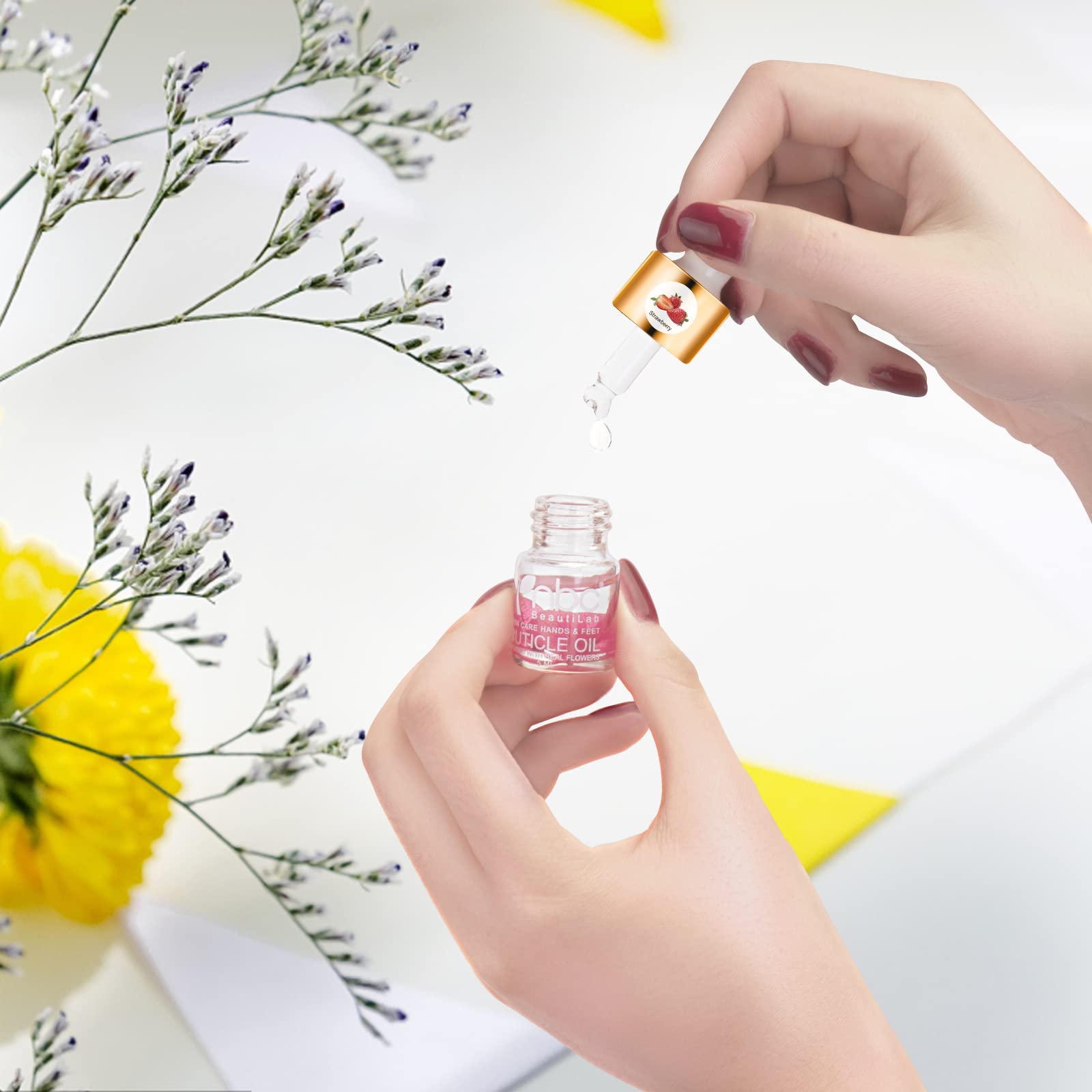 NBC BeautiLab Cuticle Oil Set - 6pcs with Flowers, Vitamin E for Nail Repair & Strengthening
