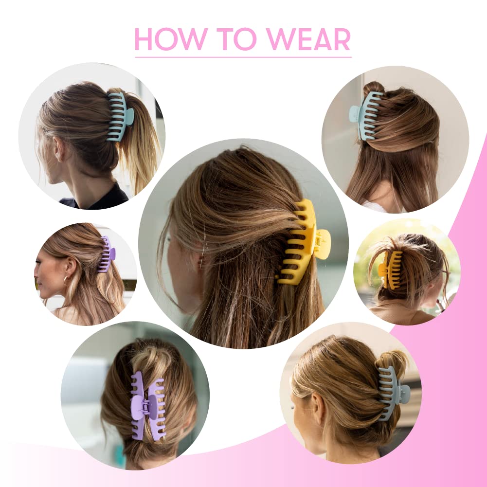 FRAMAR Large Claw Clips For Thick Hair – Large Hair Clip For Thick Hair, Big Hair Clips For Women, Hair Claws Clips For Women, Pastel Hair Clips, Pastel Claw Clip - 4 Pack Non Slip Matte Finish