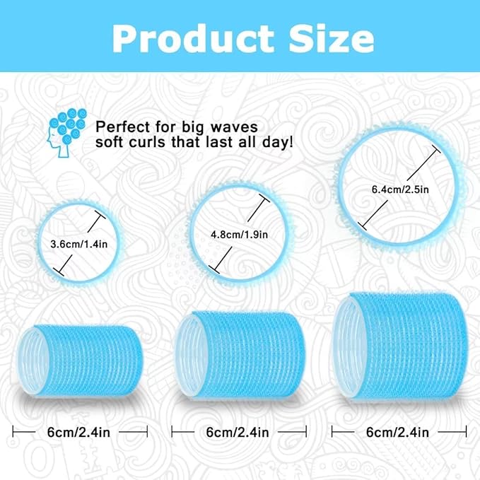 Self grip hair roller set,Hair roller set 18 pcs,Hair rollers with hair roller clips and comb,Salon hairdressing curlers,DIY Hair Styles, Sungenol 3 Sizes blue Hair Rollers in 1 set