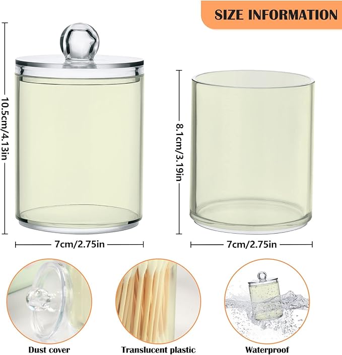 Beige Qtip Holder Organizer Dispenser Cotton Swabs Cans Plastic Jars with Lid Set 2 Pack Bathroom Storage Canister for Cotton Ball Floss Cotton Pads